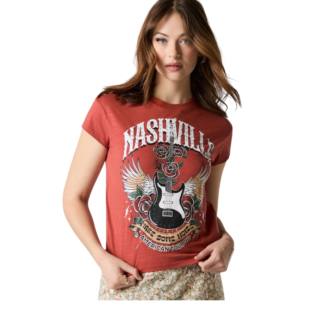 🍀4/$19🍀M🐎Nashville Rhinestones Graphic  Crop Top